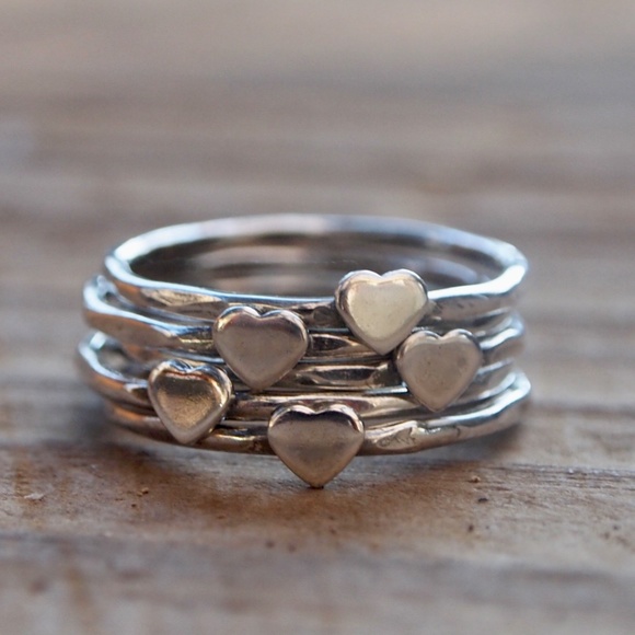 Silver, Heart, Stacking Rings - Picture 7 of 7
